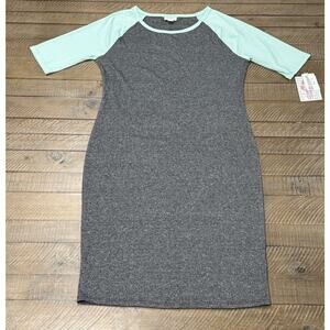 LuLaroe Julia Grey & Mint Green Short Ranglan Sleeve Dress - Women's Size M